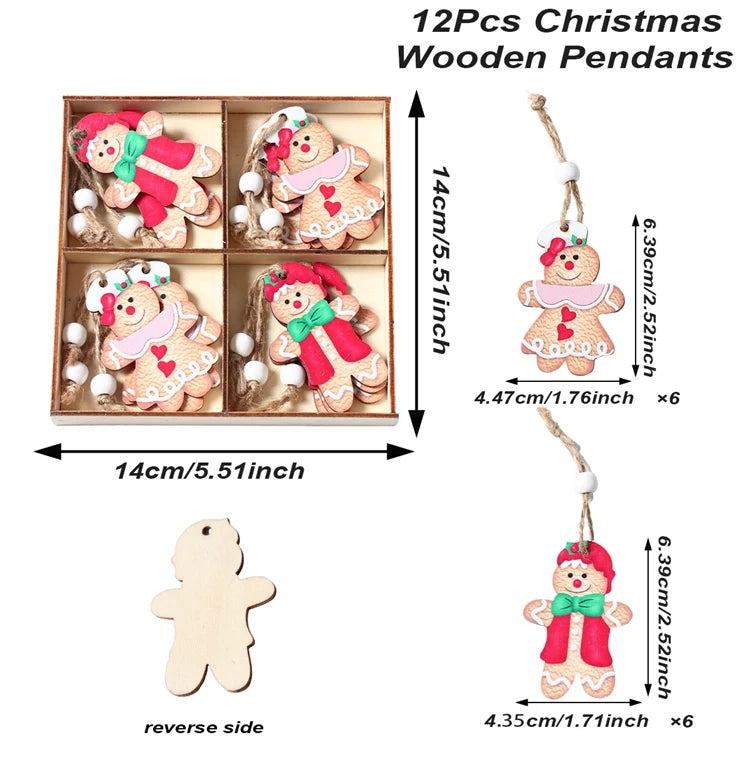 Christmas Gingerbread Man Ornaments Christmas Decoration for Home 2024 Xmas Wooden Ornament Christmas Tree Hanging Decorations