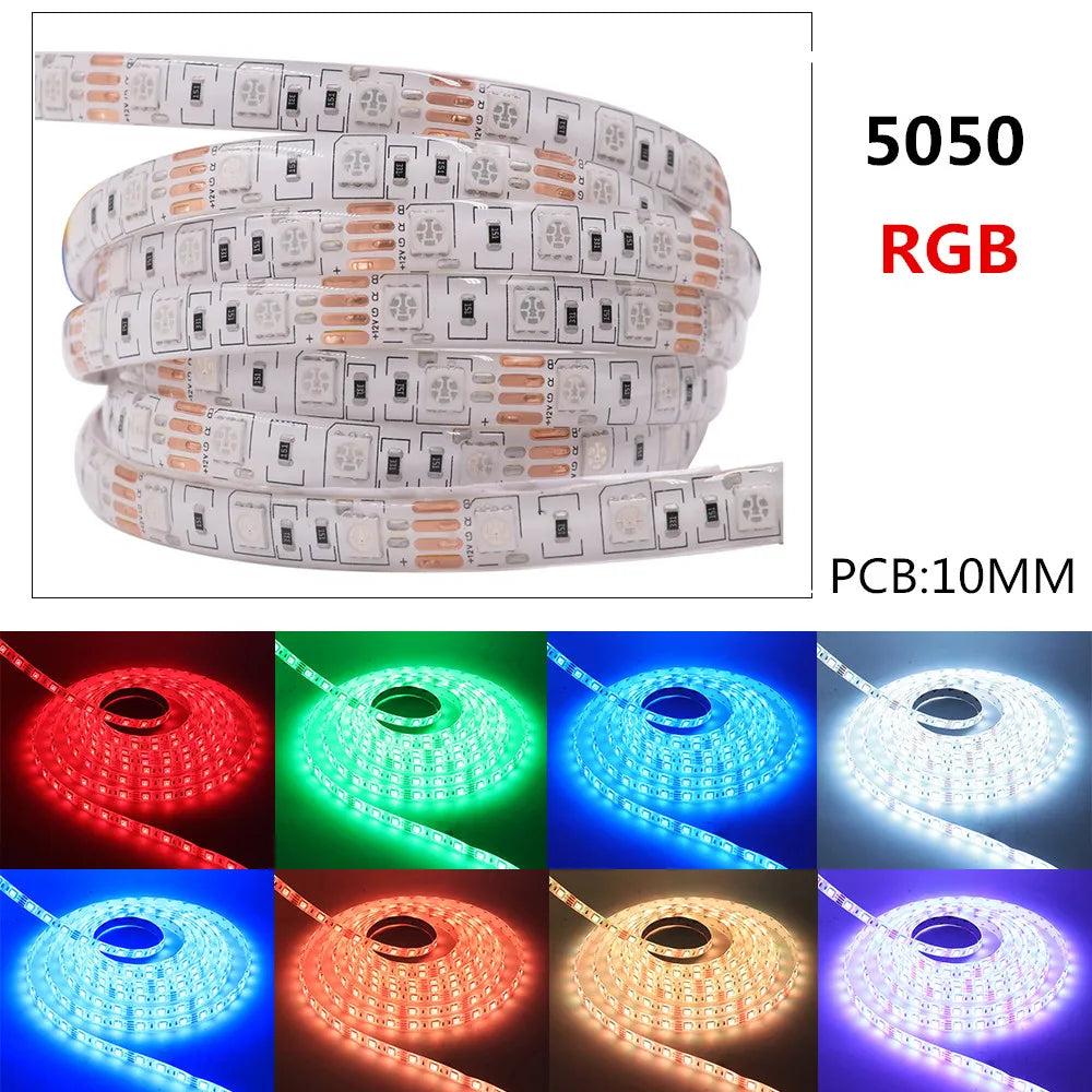 5050 RGB LED Strip 2835 RGB LED Light Strip DC 12V 60LEDs/m Waterproof LED Light Lamp For Indoor Decoration Kitchen Garland 5m