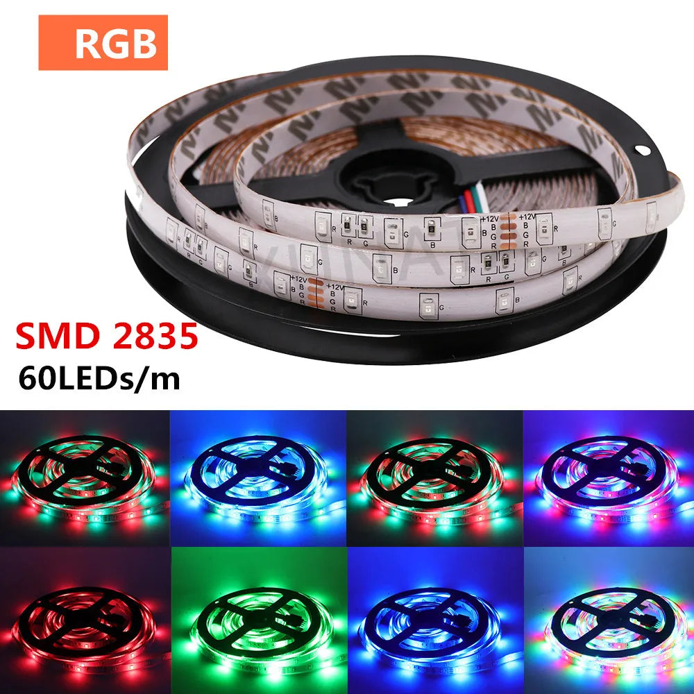 5050 RGB LED Strip 2835 RGB LED Light Strip DC 12V 60LEDs/m Waterproof LED Light Lamp For Indoor Decoration Kitchen Garland 5m