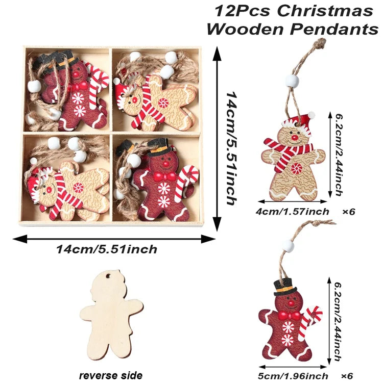 Christmas Gingerbread Man Ornaments Christmas Decoration for Home 2024 Xmas Wooden Ornament Christmas Tree Hanging Decorations