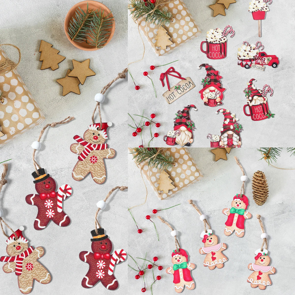 Christmas Gingerbread Man Ornaments Christmas Decoration for Home 2024 Xmas Wooden Ornament Christmas Tree Hanging Decorations