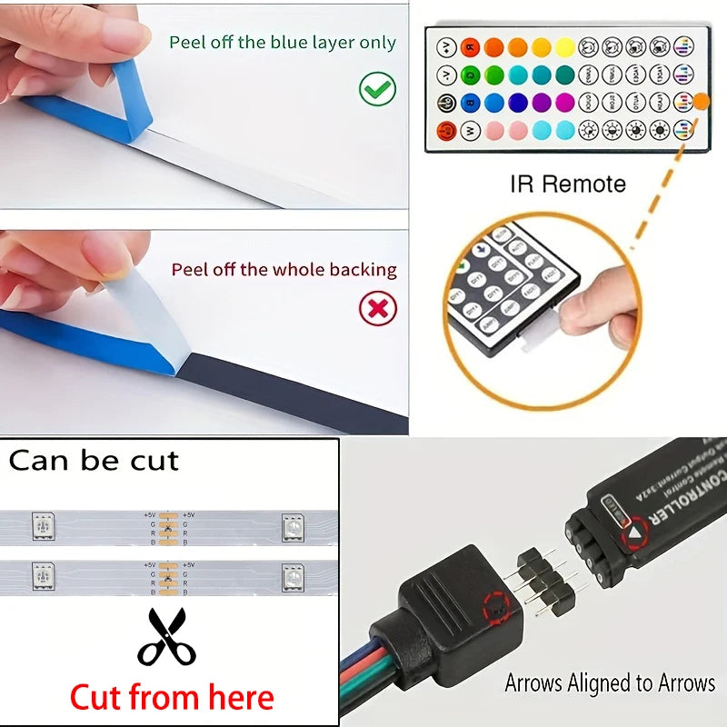 40M/131Ft Led Strip Lights APP 44Keys Music Sync Remote Control USB 5V RGB Flexible Tape for Room Decoration TV Backlight Diode