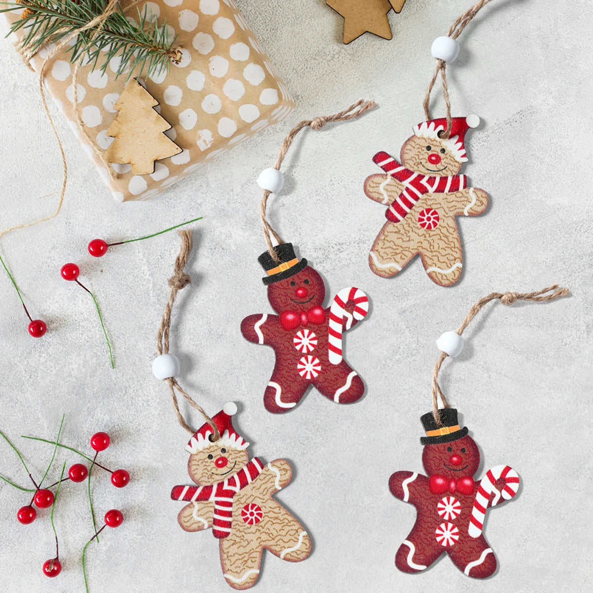 Christmas Gingerbread Man Ornaments Christmas Decoration for Home 2024 Xmas Wooden Ornament Christmas Tree Hanging Decorations